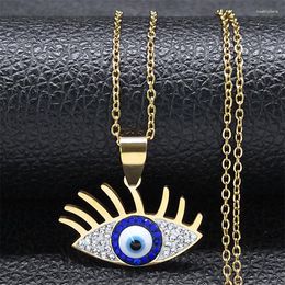 Pendant Necklaces Trendy Blue Demon Eye Necklace For Women Men Stainless Steel Crystal Gold Colour Turkey Lucky Minimalist Jewellery N8386S0