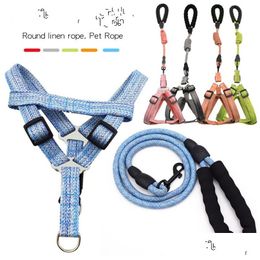 Dog Collars Leashes Pet Traction Rope Linen Adjustable Size Chest Strap Ropes Supplies Be Pink Green 12 6St Q2 Drop Delivery Home Gard Dhogf