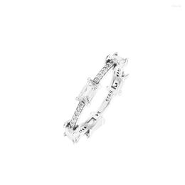 Cluster Rings QANDOCCI 2023 Winter Rectangular Bars Sparkling Pave Ring For Women 925 Silver DIY Fits European Fashion Charm Jewellery