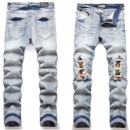 Brand New Mens Robin Jeans Patchwork Distressed Denim Pants Skinny fit Slim stretch Men's Ripped Moto Jean Washed Knee Hole size 29-38 Punk Retro Biker