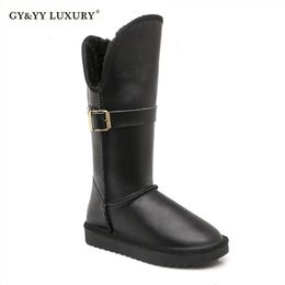 Boots Knee High Snow Women Winter Plush Fur Gray Genuine Leather Wide Toe Suede Cow Warm Cotton Flat Heel Booties 230921