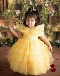 Girl Dresses Puffy Tulle Customized Flower Dress For Wedding Tiered Kid Party Gown First Communion Size 1-16T