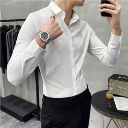 Men's Casual Shirts Men TurnDown Collar Tuxedo Shirt Long Sleeve Slim Fit Button Down Wedding Dress Black White Grey 5XL 6XL 7XL 230921