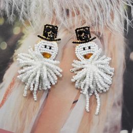 Dangle Earrings Boho Cartoon Crystal Tassel Beaded Long Drop Women Santa Claus Snowman Beads Jewelry Christmas Gifts