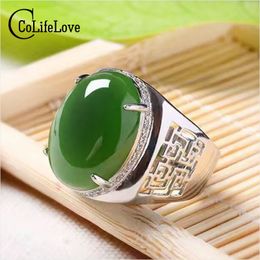 Wedding Rings Chinese style green jade man s ring 12 16mm natural vintage 925 silver gemstone for man Luxurious 230922