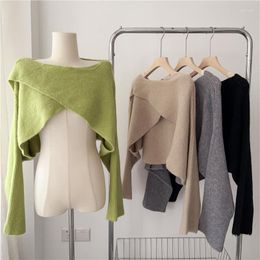 Women's Sweaters Sweet Girl Slash Neck Off Shoulder Short Sweater For Autumn And Winter Soft Irregular Knitted Top Female Clothes