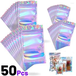 Jewellery Pouches 50Pcs Self-Sealing Laser Small Plastic Bags For Pouch With Clear Display Window Packaging Gift Storage Bag