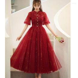 Ethnic Clothing Sexy Ladies Lace Party Dress Engagement Wedding Bride Toast Elegant Fairy Gauze Skirt Classic Red Prom Dresses