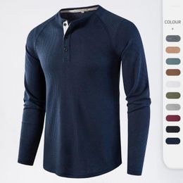 Men's Polos Grey Waffle Mens Henley Shirt Casual Solid Breathable High Quality Shirts Regular Fit Long Sleeve Basic Tops Tees Homme