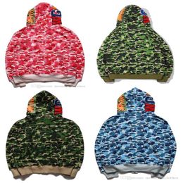 Fashion mens shark hoodies Embroidery Teenager Blue Pink Bathing Male Tide Hoodie Men 's Couples camouflage Hooded Jackets S-2910