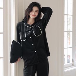 Women's Womens Sleepwear Black Velour Pajamas Set Women Lingerie Long Sleeve Trouser Pjs Sleep Suit Nightwear Autumn Winter Home Wear Clothes Lcxx