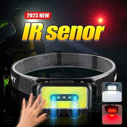 Head lamps Super Led Headlamp Mini Sensor Powerful Headlight Head Flashlight White and Red Light Head Lamp Type-c Rechargeable Head Lantern HKD230922