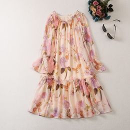 2023 Autumn Multicolor Floral Print Dress 3/4 Sleeve Round Neck Knee-Length Casual Dresses A3S150804-04