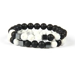 Mens Jewellery Whole 10pcs lot 8mm Quality Matte Agate & White Howlite Marble Stone Square Beaded Bracelets for men253z