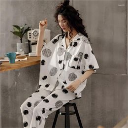 Women's Sleepwear Cotton Pyjamas Suit Female Summer Short-sleeved Trousers Korean White Loose Home Service 2pc Fertiliser Pijamas Women