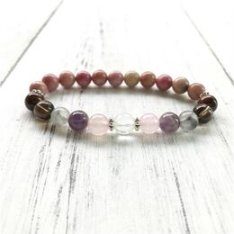 Relief Stress & Anxiety Bracelet 7 Crystals Healing Wrist Mala Beads For Daily Gratitude Rhodonite Beaded Strands215Z