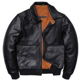 Men s Leather Faux Classical A2 Style Genuine Jacket Air Force Natural Cowhide Coats Black Calf Skin Clothes man Flight Clothing 230922