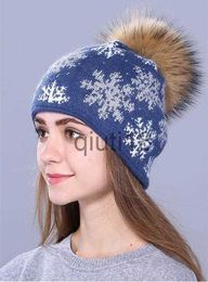 Beanie/Skull Caps natural mink pom poms wool rabbit fur knitted hat Christmas snow Skullies winter hat for women girls hat feminino x0922