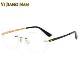 Fashion Sunglasses Frames Women Hexagon Pure Titanium Optical Rimless Eyewear Lightweight Flexible Prescription Glasses Frame Men 227Z