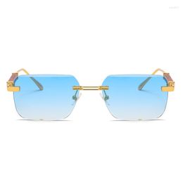 Sunglasses Fashion Rectangle Rimless Women Square Vintage Eyeglasses Luxury Design Retro Wooden Frame Gradient Sun Glasses UV400