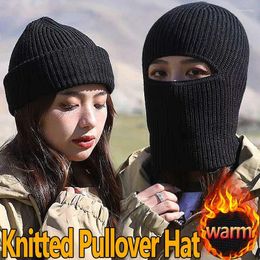 Berets Winter Balaclava Hat Outdoors Men Women Knitted Full Beanies Sport Cycling Skiing Cap Black Warm Cold-proof Plush Masks