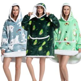 Blankets 2023 Oversized Hoodie Blanket With Sleeve Unisex Sweatshirt Winter Fleece Hoody Rainbow Cow Dinosaur Print Pocket Hooded Sweat HKD230922