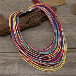 Chokers Trend Vintage Jewellery Accessories Colourful Multi Layer Leather Rope Pendants Collar Statement Choker Necklace for Women 230921