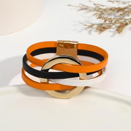 Charm Bracelets ALLYES Fashion Hollow Circle Wrap Leather Bracelet For Women Gothic Multilayer Orange Black Halloween Party Jewelry