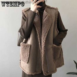 Women's Vests Women Faux Lamb Wool Vest Tops Sleeveless Winter Coat Gilet Femme Korean Fashion Brown Jackets Thicken Chaleco Mujer Outerwear L230922