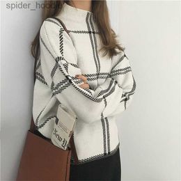 Women's Sweaters 2019 Autumn Winter New Plaid Pullovers Sweaters Women Elegant Fine Knitted Turtleneck Long Sleeve Sweater Female Knitwear MujerMX190820 L230922