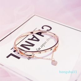 Whole- Rose Gold Stainless Steel Bracelets Bangles Female Heart Forever Love Brand Charm Bracelet for Women Famous Jewelry2628