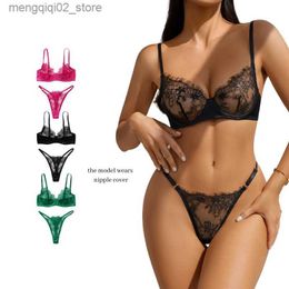 Bras Sets Transparent Erotic Lingerie Set New Sexy Lingerie Lace Bra Set Push Up Bra Briefs Panty Set See Through Bra Underwear Women Set Q230922