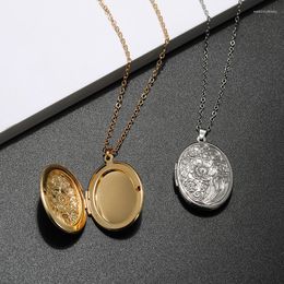 Pendant Necklaces Fashion Vintage Box Magic Po Memory Floating Locket Necklace Oval Flower Relief
