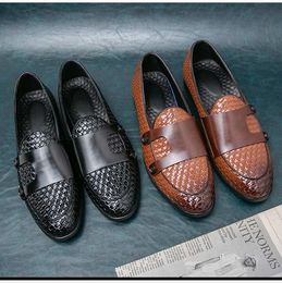 Men Loafers Shoes Pu Breathable Double Buckle Monk Shoes Mocassins Cuir Pour Hommes For Boys Party Dress Boots