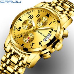 CRRJU Relogio Masculino Mens Watches Top Brand Luxury golden Steel Quartz Watch Men Casual Sport Chronograph Wristwatch258C