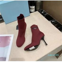 Sexy Woman Knitted Boots High Heel Booties Fashion Lady Highs Heels Socks Boot