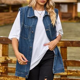 Women's Jackets Blue Denim Vest Coats Fashion Solid Autumn Sleeveless Y2k Clothes Streetwear Jeans Jacket Women Outfits 2023