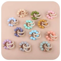 Food Grade Baby Teether Silicone Beads Bracelets Rattles Toys Logs Wood Round Ring Pendant For Baby Nursing Teething Accessories