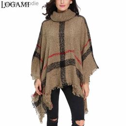 Women's Sweaters LOGAMI Poncho Style Coat Autumn Winter Poncho Knitting Turtleneck Women Long Ponchos And Capes Sweater Pullovers Pull Femme L230922