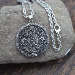 Pendant Necklaces 12pcs Tree Of Life Wolf Snake Necklace Ouroboros Viking Talisman Norse World Jewelry292L