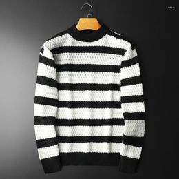 Men's Sweaters 2023Stripe Contrast Color Sweater Fall Men Long Sleeve Slim Printing Pullover Social Dress Shirt Streetwear Clothing