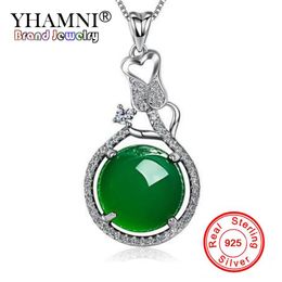 YHAMNI Fashion Real 925 Sterling Silver Jewellery Natural Gem Crystal Malay Green Pendants Necklaces Charms Jewellery Gift D3602414