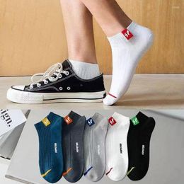 Men's Socks 5Pairs Autumn Winter Men Breathable Cotton No Show Sports Sock Letters Short Middle Tube Casual Business