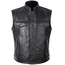 Men s Vests Classical Motorcycle Biker Leather Vest Men Genuine Sleeveless Jackets REAL Cowhide Motorcade 6XL 230922