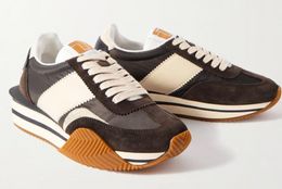 top quality Casual Shoes Famous Men James Sneaker Side Stripe Trainer Suede Nylon Calfskin Skateboard Walking Chunky Rubber Sole Comfort Footwear