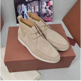 LP Top LoroPiano Casual Perfect-brands Nubuck Suede Leather High Shoes Walk Luxury Walking Sneakers Lock Designer Flats Lace-up Dress Shoe Boots 45 46