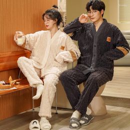 Men's Sleepwear Winter Thicken Couples Pajamas Suit Women Men Cartoon Kimono Pijamas Sets Soft Warm Lovers Pyjama Pour Femme Pyjamas
