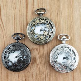 Pocket Watches Style Bronze Colour Exquisite Quartz Watch Round Case Pendant Necklace Chain Clock For Women Gifts