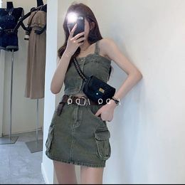 Work Dresses Women's Suits 2023 Summer Dynamic Spicy Girl Tank Top High Waist Short Skirts Fashion Retro Green Sweet Cool Denim Two Piece