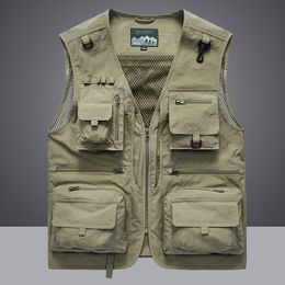 Mens Vests Summer Men Unloading Tactical Vest Coat Casual Pographer Waistcoat Mesh Work Sleeveless Jacket Tools Pocket 5XL 230922